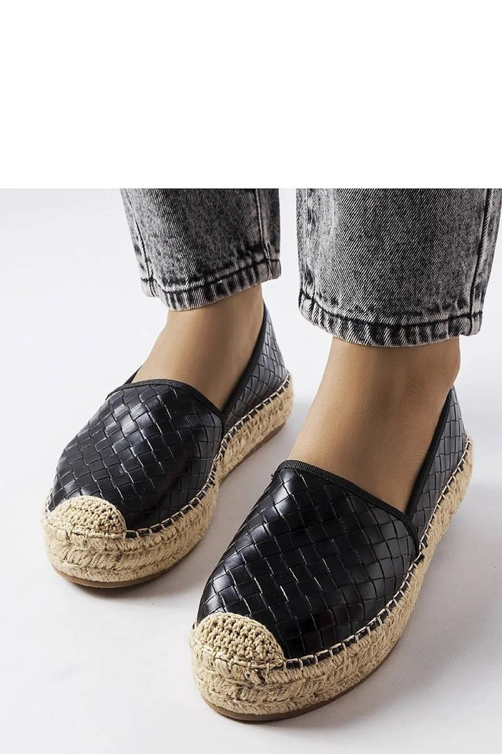 Espadrille Solea femme en simili-cuir noir motif tressé style estival confortable été occasionnels décontracté