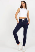 Ensemble détente femme crop top pantalon jogging coton molleton blanc bleu marine ajustable casual slim