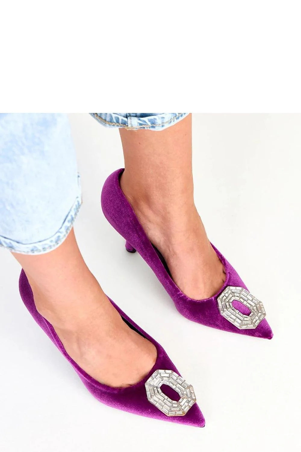 escarpins femme velours violet fuchsia pointu talons aiguilles 9 5cm boucle bijou strassée satinée emboîture basse semelle cuir synthétique