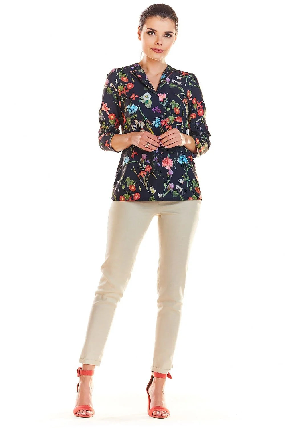 Blouse en polyester à imprimé floral coloré romantique et élégant pour femme, style casual chic