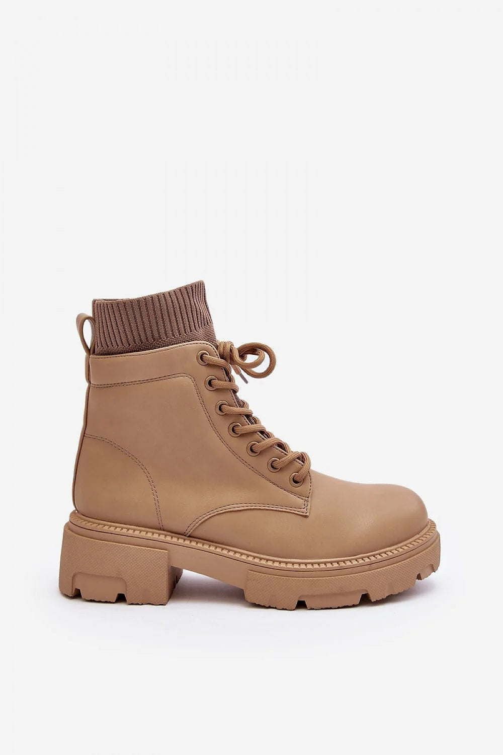 Bottes trappeur femmes cuir écologique talon massif plateforme style militaire automne hiver beige camel