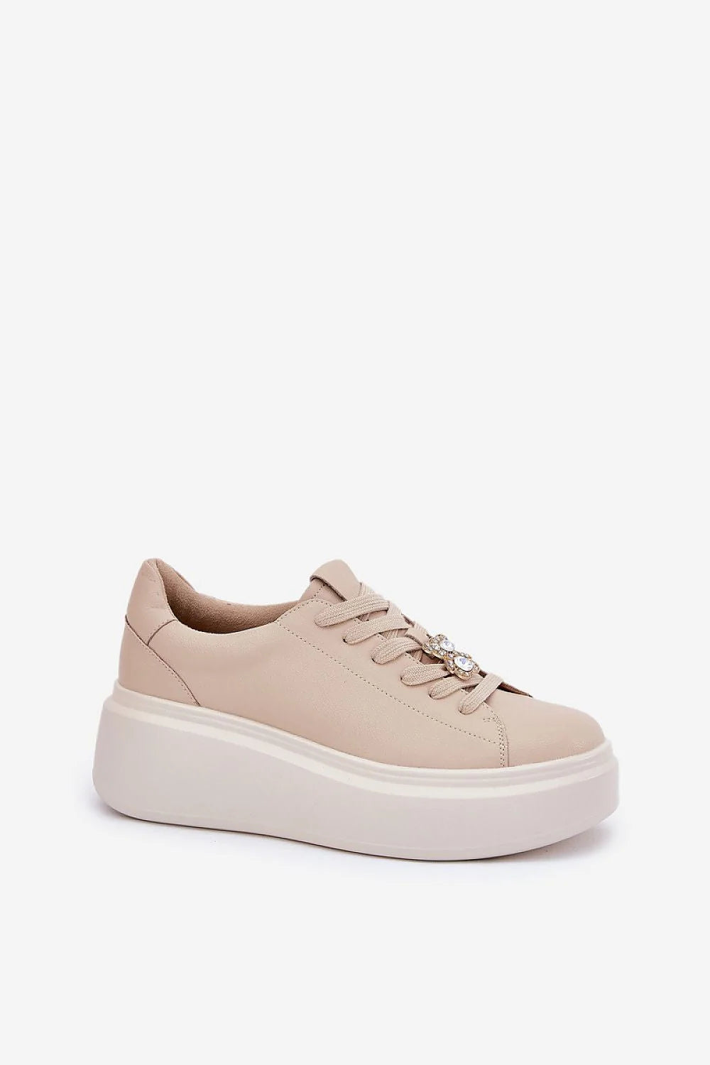 Chaussures de sport élégantes pour femmes cuir synthétique plateforme beige confortable style urbain baskets compensées