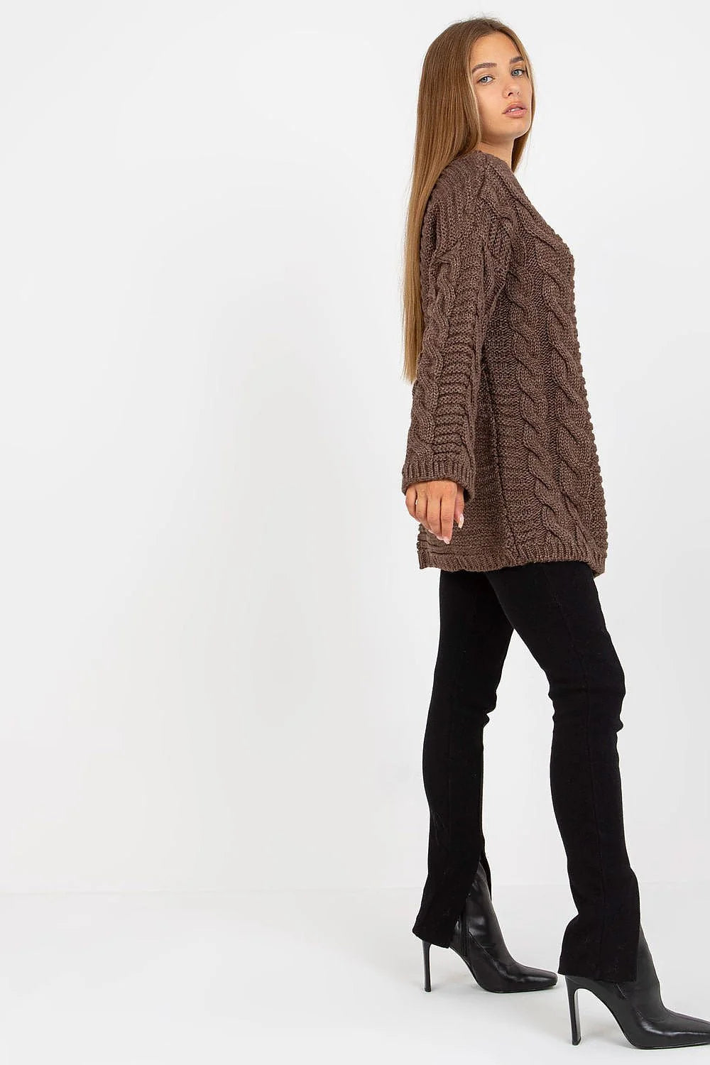 Chandail Rue Paris pull tricot maille torsadée manches longues col rond laine acrylique gris clair femme