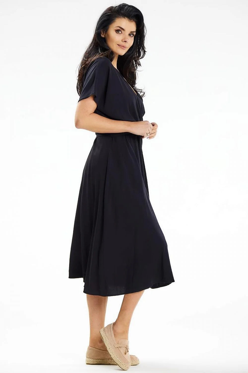 Robe de jour élégante awama coupe portefeuille encolure V manches courtes ceinture ajustable tailles S M L XL