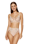 Ensemble de lingerie féminine semi-complet Gorteks soutien-gorge culotte floral tissu opaque dentelle fine couleur nude broderie florale coton OEKO-TEX femme