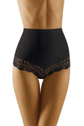 Culotte gainante taille haute en dentelle noire élégante florale ajourée maintien doux ventre plat