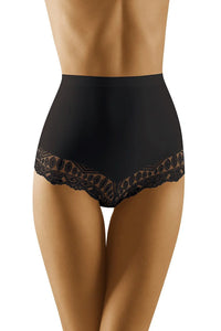 Culotte gainante taille haute en dentelle noire élégante florale ajourée maintien doux ventre plat