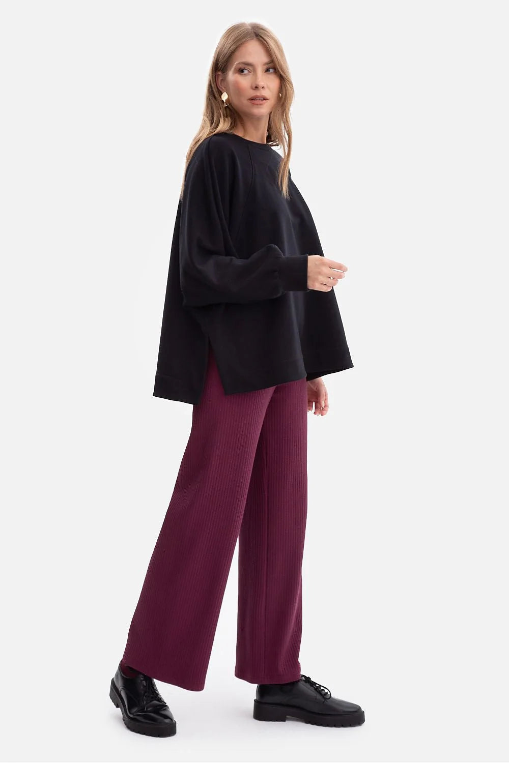 sweatshirt femme oversize noir col rond manches raglan longues épaules tombantes coupe ample mi hanche tissu éponge 280g douceur confort