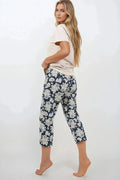 pyjama femme élégant ample confortable coton doux respirant haut col rond manches courtes pantalon jambe droite taille élastique imprimé paisley