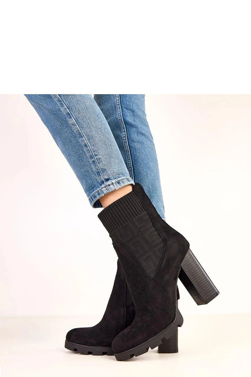 bottines femme daim suédé écologique noir talon colonne 11cm plateforme 2cm tige 17cm bout rond semelle crantée lug