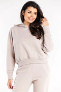 Sweatshirt et pantalon assortis pour femme style casual moderne coupe ample couleur taupe matériau coton élasthanne confortable