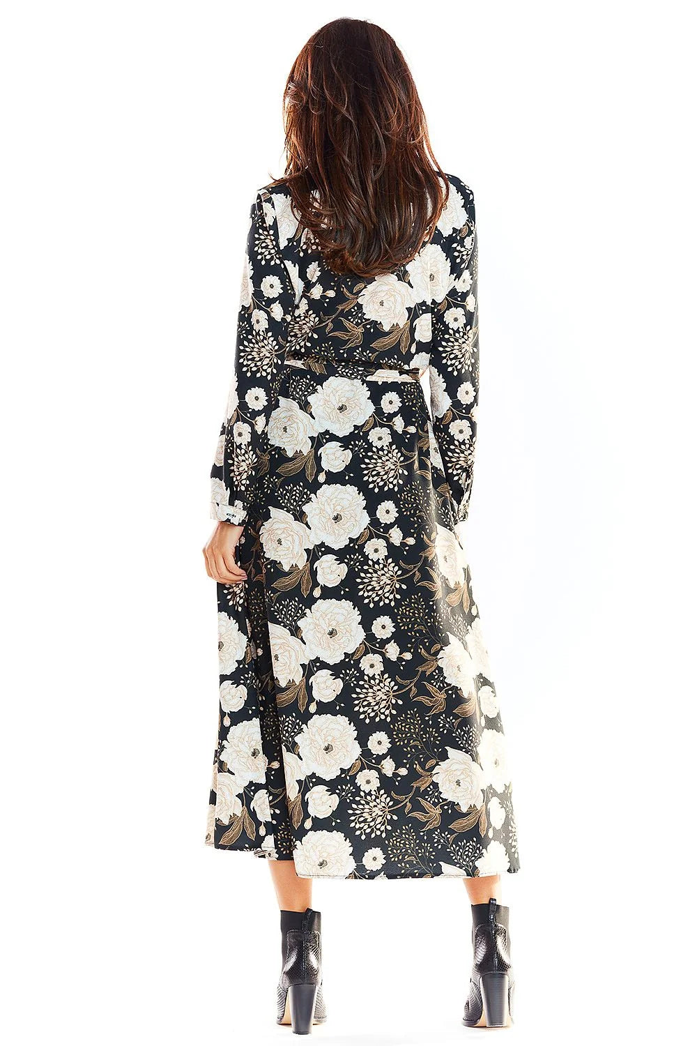 Robe longue élégante en polyester imprimé floral bohème pour femme moderne avec ceinture à la taille