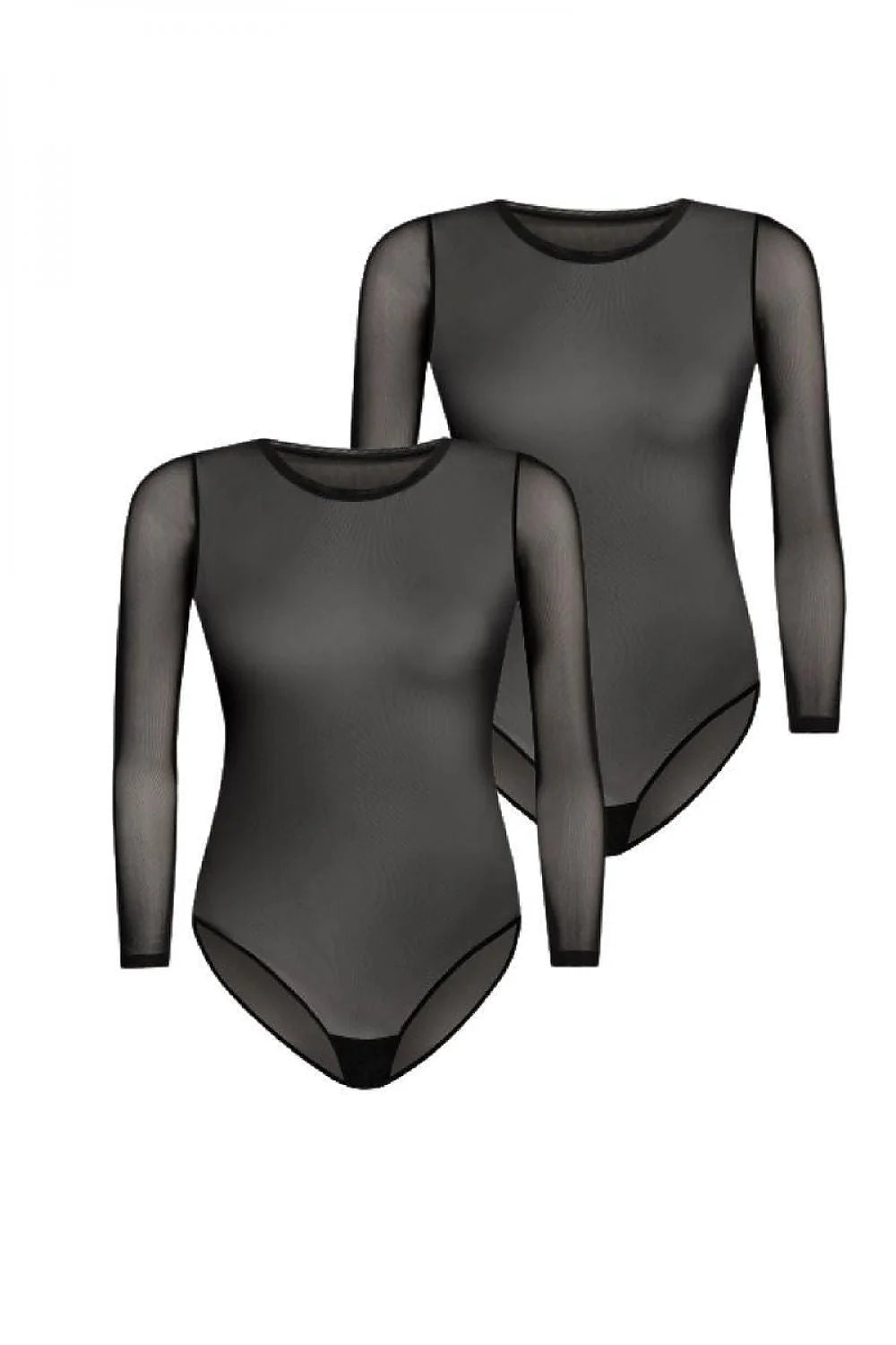 Body féminin maille transparente noire manches longues encolure structurée agrafes réglables coton intérieur elasthanne viscose XS S M L XL