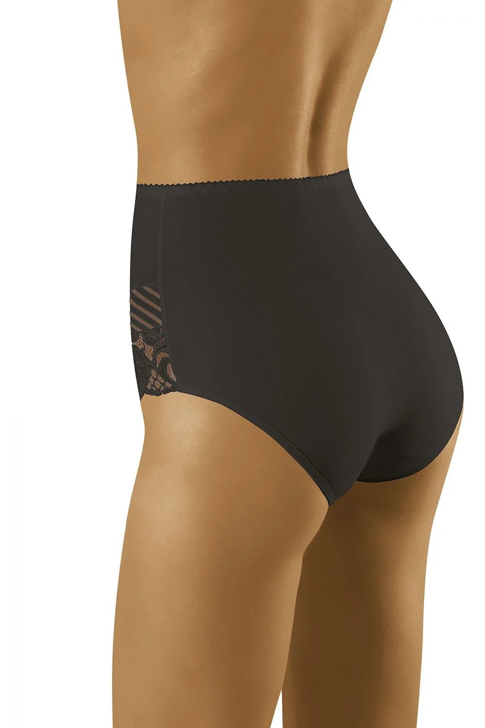 Culottes taille haute en dentelle noire élégante sexy pour femmes avec tulle rayé transparent