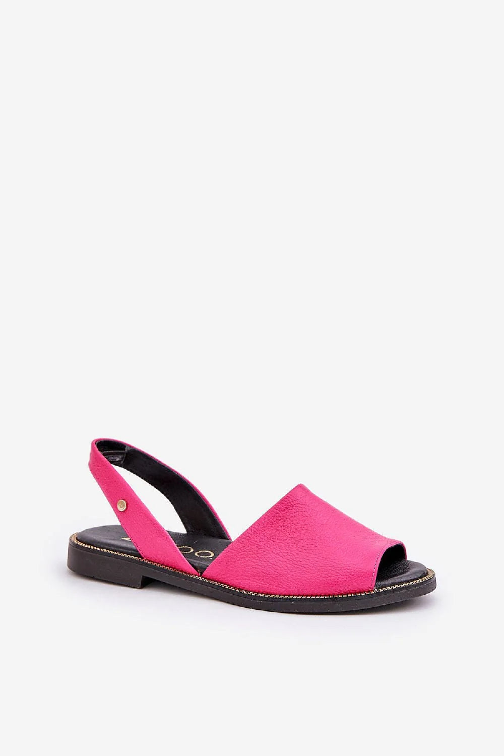 Sandales ouvertes pour femmes style moderne cuir synthétique rose vif semelle caoutchouc noire talon plat confortable été