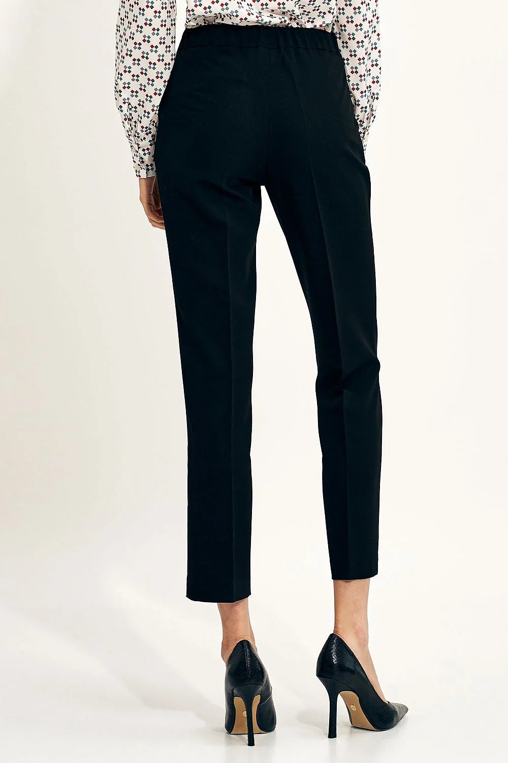 Pantalon femme élégant moderne coupe droite taille haute matière élasthanne polyester noire semi-formel professionnel