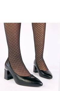 escarpins femme noirs cuir artificiel bout pointu talon bloc 7cm insert métallique verni semelle intérieure cuir souple élégants