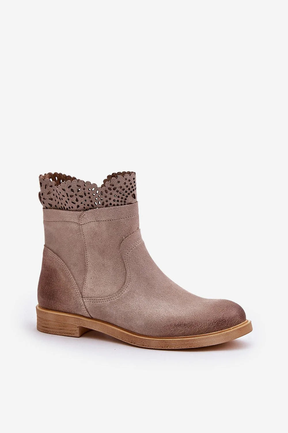 Bottines Step in style cuir suédé gris clair talon plat fermeture éclair design moderne femme