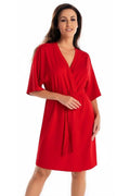 robe femme portefeuille mi longue ceinturée rouge vif tissu fluide coupe droite col V manches kimono lien noué