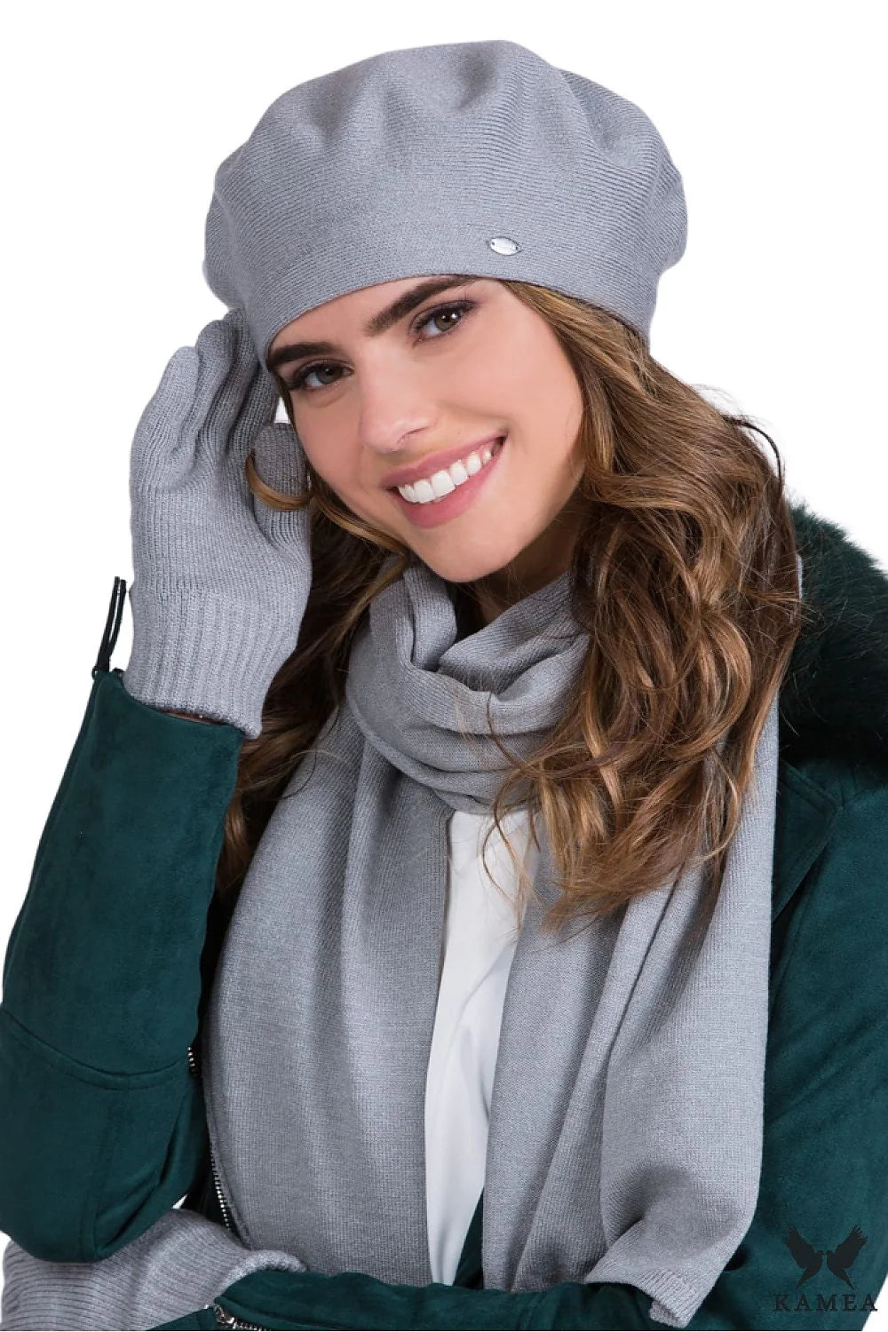 Béret Kamea pour femme, accessoire mode classique, gris, maille fine, comfort, style élégant, hiver, collection complete