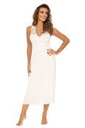 chemise nuit longue dentelle florale blanche coton empire taille décolleté V bretelles larges maintien confortable jupe fluide