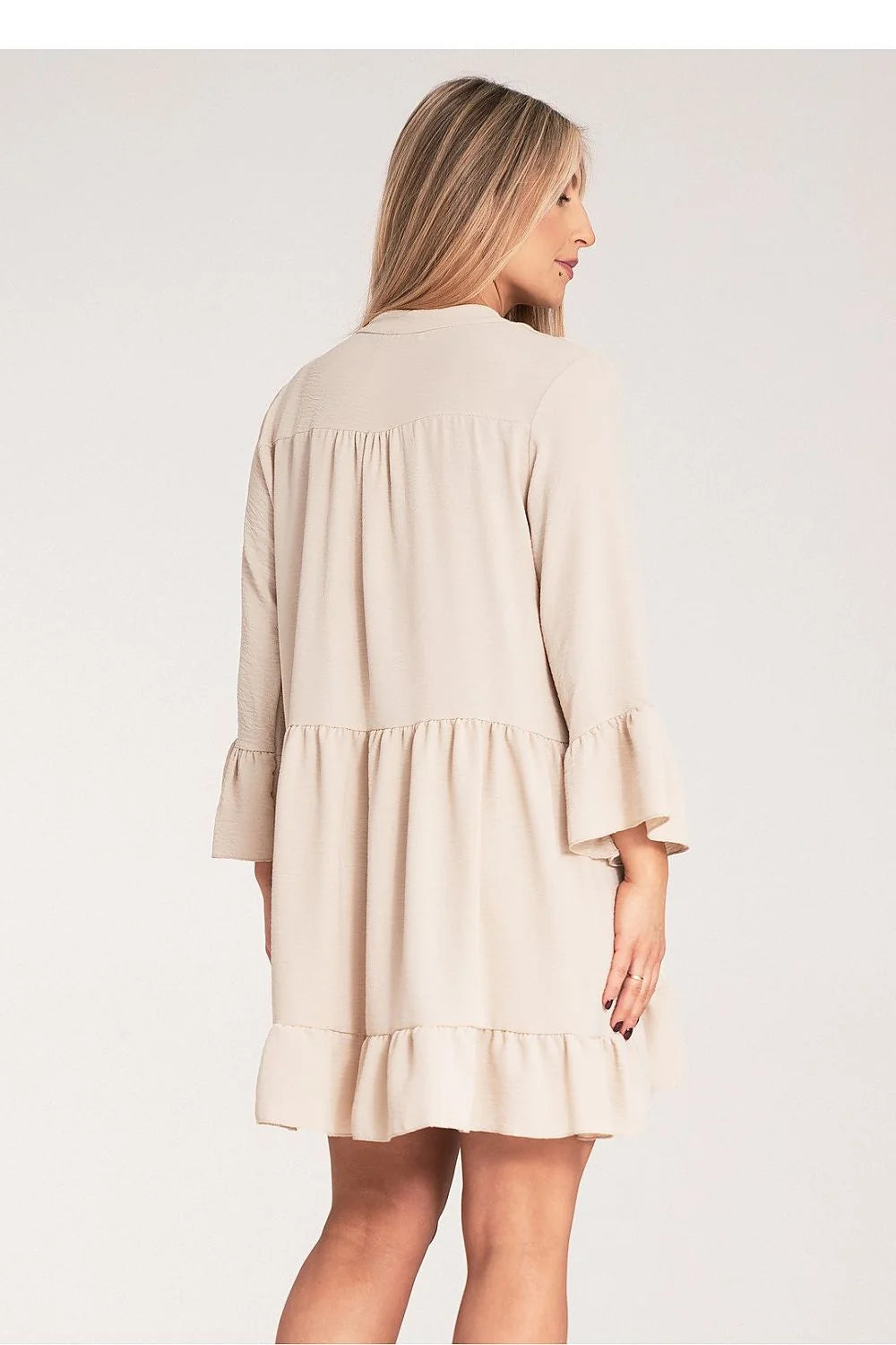 Robe de jour Figl ample volants couleur beige style casual-chic manches longues élasthanne polyester femme