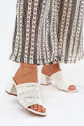 Sandales élégantes pour femmes tressées couleur blanche设计 modern style talon carré semelle intérieure cuir écologique summer shoes