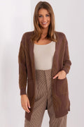 Cardigan femme design décontracté ouvert longues manches coudes côtelées tissu doux matériau mixte style casual usage quotidien et soirées froides