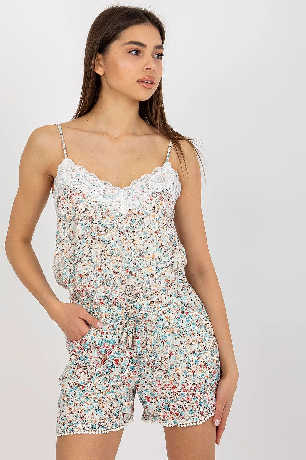 Shorts Summer Set Floral Print Women Cotton Blend Boho Style Adjustable Waist Pockets