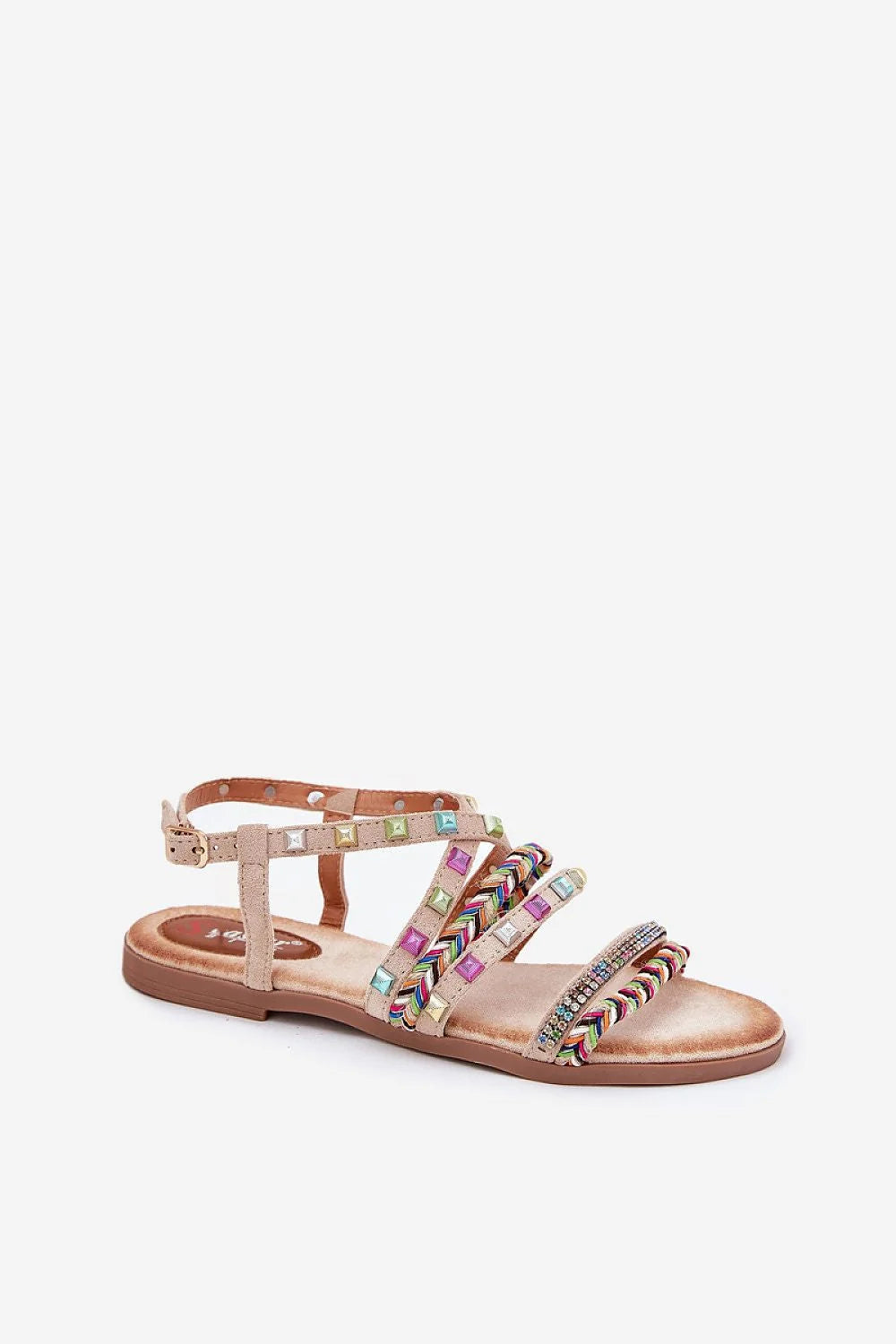 Sandales Step in style pour femme, style bohème chic, lanières tressées multicolores, cuir écologique, talon plat, ajustable, été, vacances