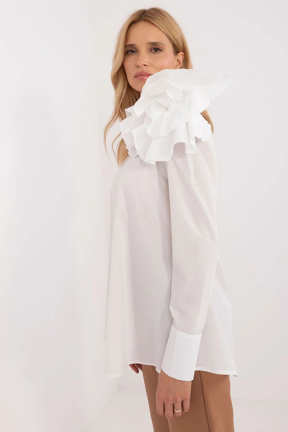 Chemisier Lakerta élégant asymétrique fleurs en tissu coton femme occasion formelle manches longues encolure bateau