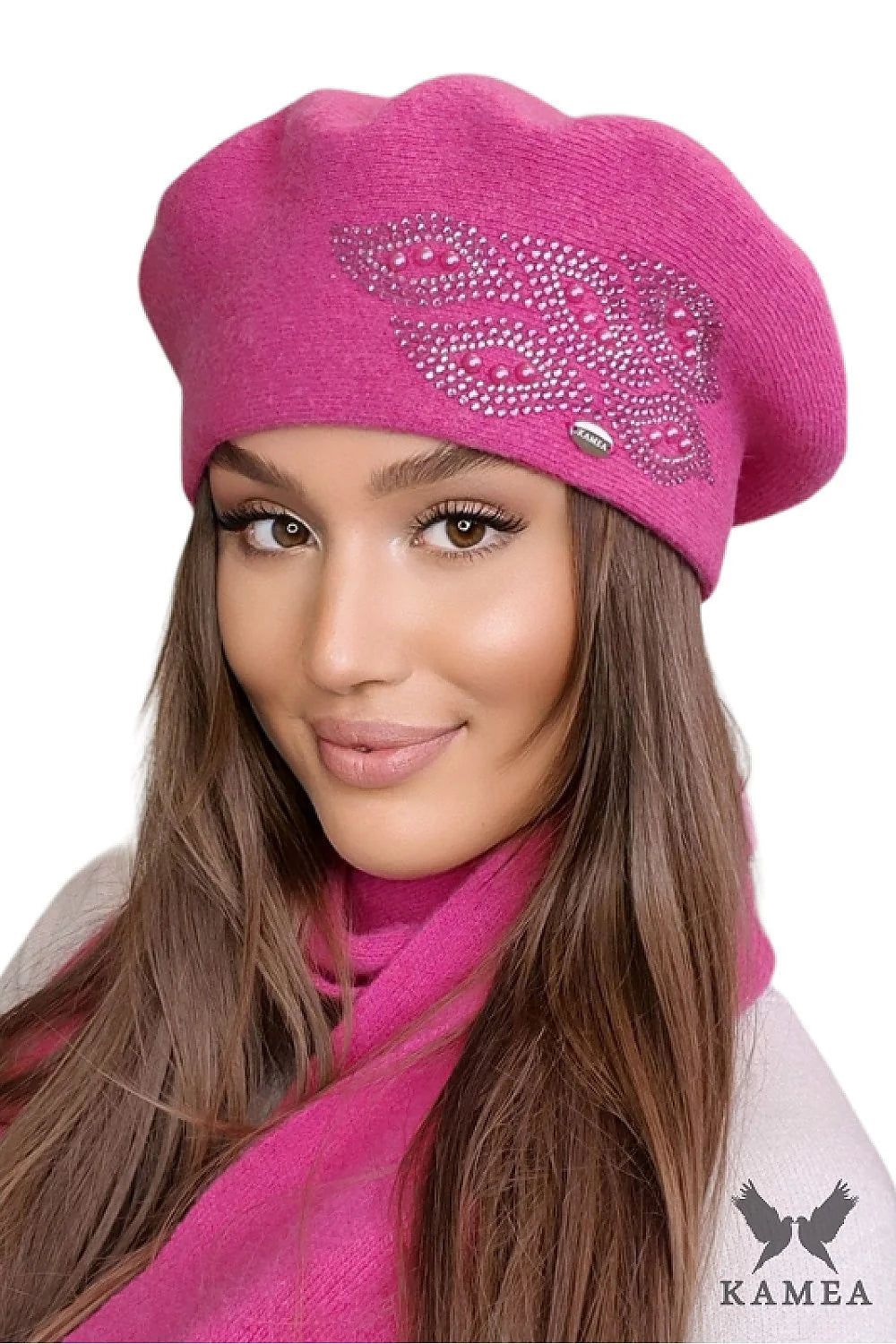béret femme framboise hiver laine douce chaude confortable chic élégant perlé strass papillon feuilles maille bouffante bord ajusté