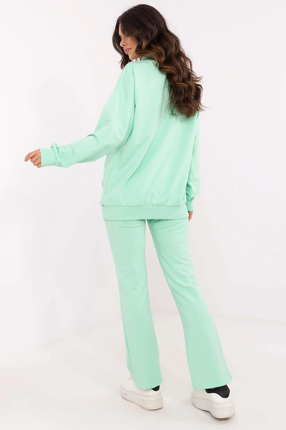 Ensemble coordonné pour femme confortable style minimaliste sweatshirt col V croisé pantalon taille haute vert menthe