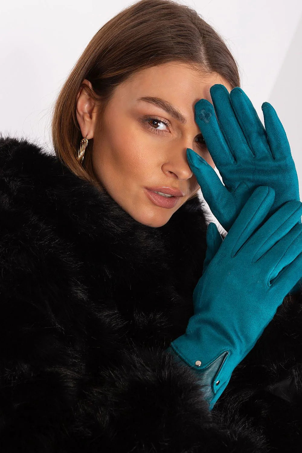 Gants élégants pour femmes en daim et cuir, bleu sarcelle, design classique, doux, hypoallergéniques, pour hiver, occasionnels, modernes