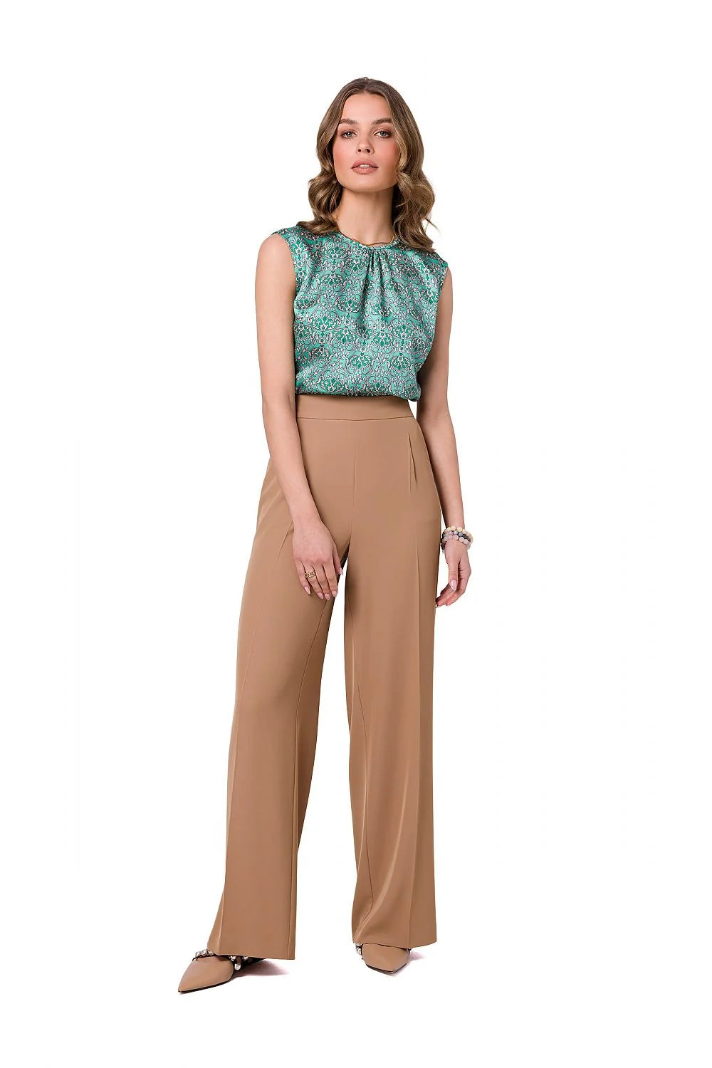 pantalon femme taille haute palazzo fuchsia magenta jambes larges pinces modelantes plis avant poches latérales crêpe léger tombé fluide élégant