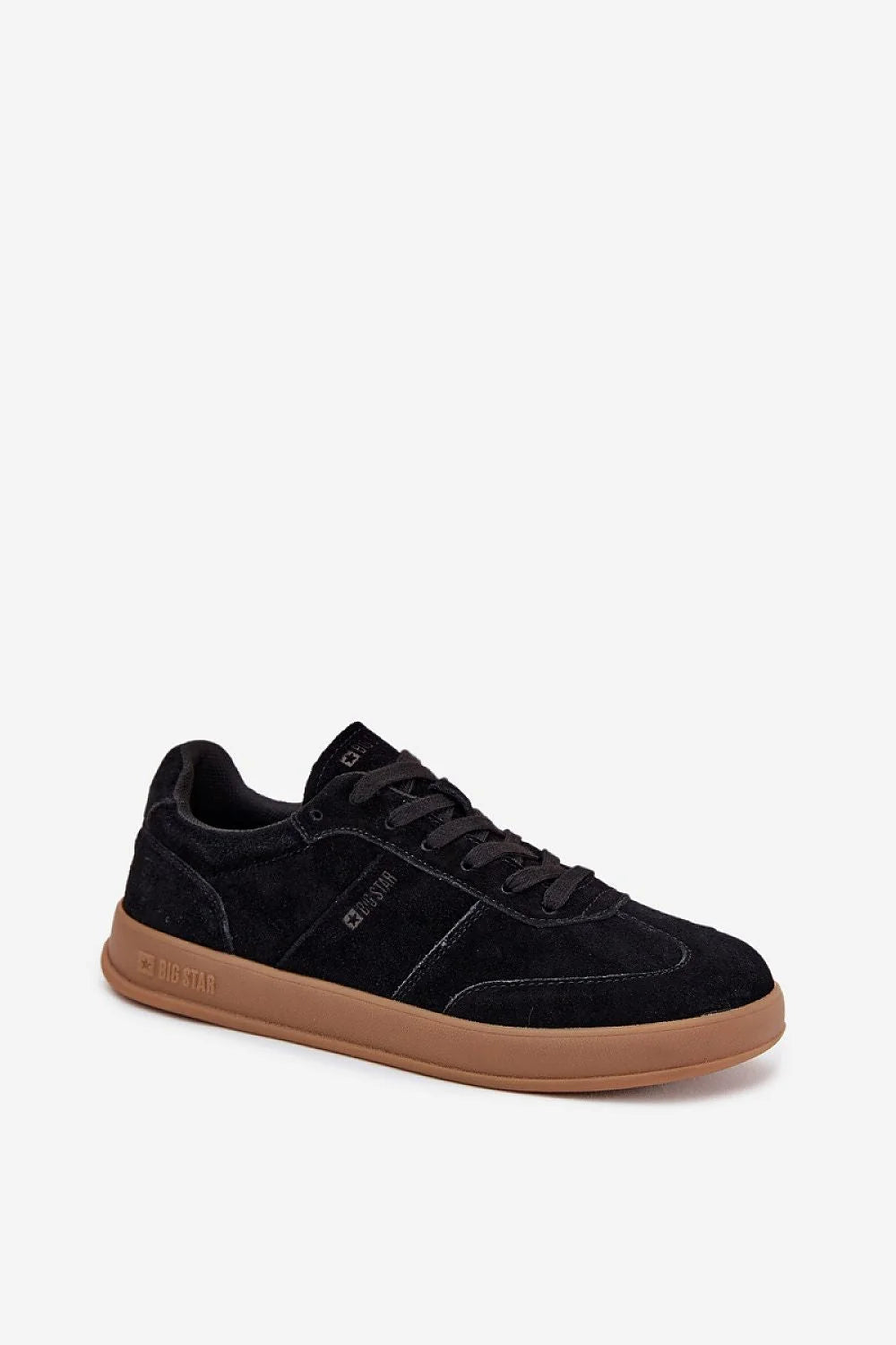 BigStar sneakers femme cuir suédé noir plateforme délicate bout rond semelle gomme marron amorti antidérapante confortable résistante durable rétro tennis