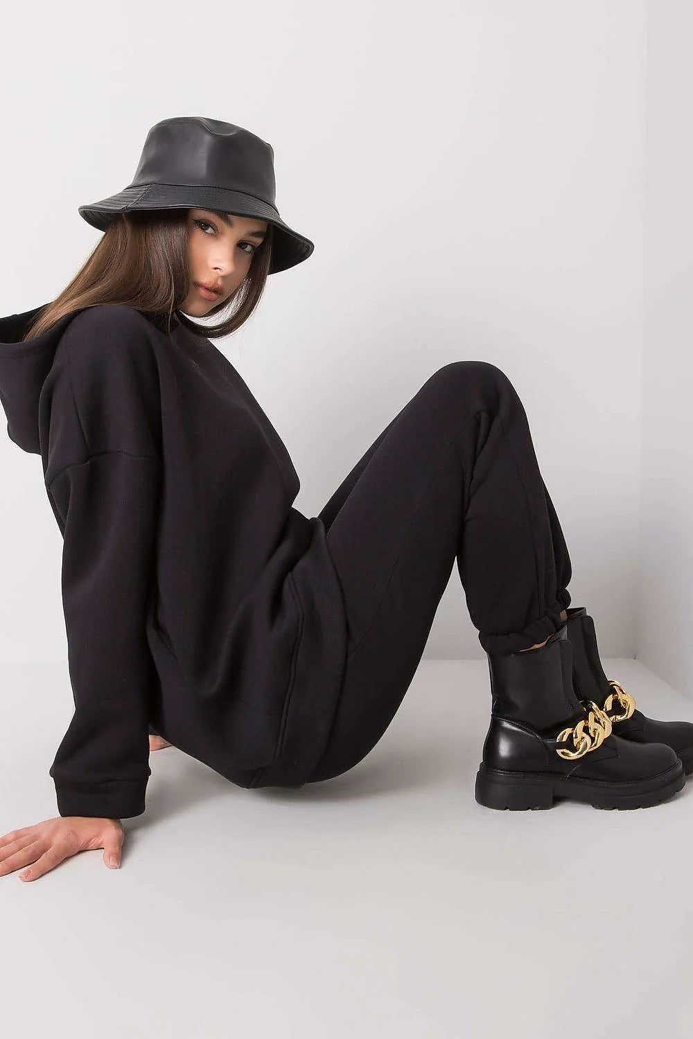 ensemble BFG femme vert émeraude sweat capuche oversize jogger molletonné coton élasthanne confortable relaxed poches élastiqués
