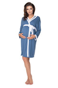 Robe maternité coton doux confort élégant bleu ceinture ajustable détente maison peignoir femme enceinte