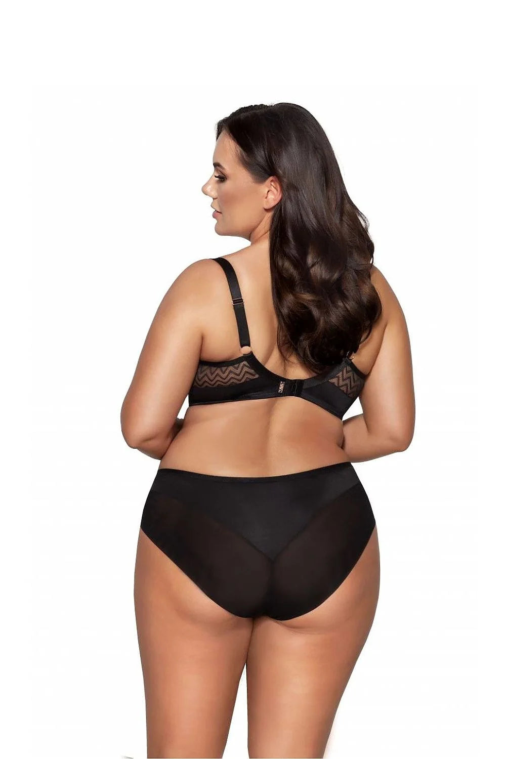 Soutien-gorge et culotte assortis en mesh noir à motifs chevrons, tissu opaque, ajustables, moderne, confortable, lingerie féminine