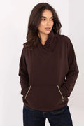 sweatshirt femme casual col châle croisé coupe oversize manches longues tombantes poche kangourou chocolat molleton coton mélangé doux zips dorés