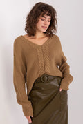 Pull femme Chandail Badu design élégant col V maille épaisse texture douce manches longues coupe ample