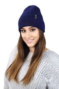 Bonnet en cachemire rayures bleu marine Kamea mode premium femme élégant hiver confort thermique