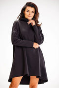 Robe de jour moderne élégante coupe trapèze col roulé manches longues couleur noire confortable automne hiver taille S à XL femme