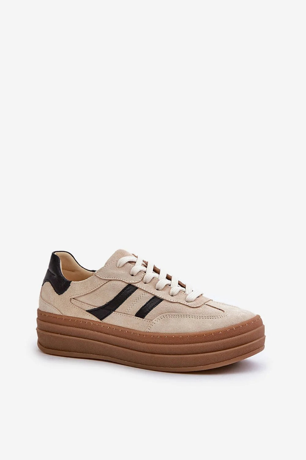 Chaussures de sport pour femmes en daim naturel style urbain confortable élégance moderne plateforme semelle beige noir