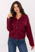 veste chemise overshirt shacket bordeaux profond coupe boxy cropped col chemise boutons métal poches rabat coton twill élasthanne