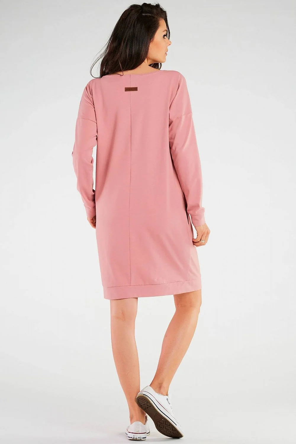 Robe de jour Infinite You rose pâle large manches longues encolure bateau poches latérales coton 92% lycra 8% femme