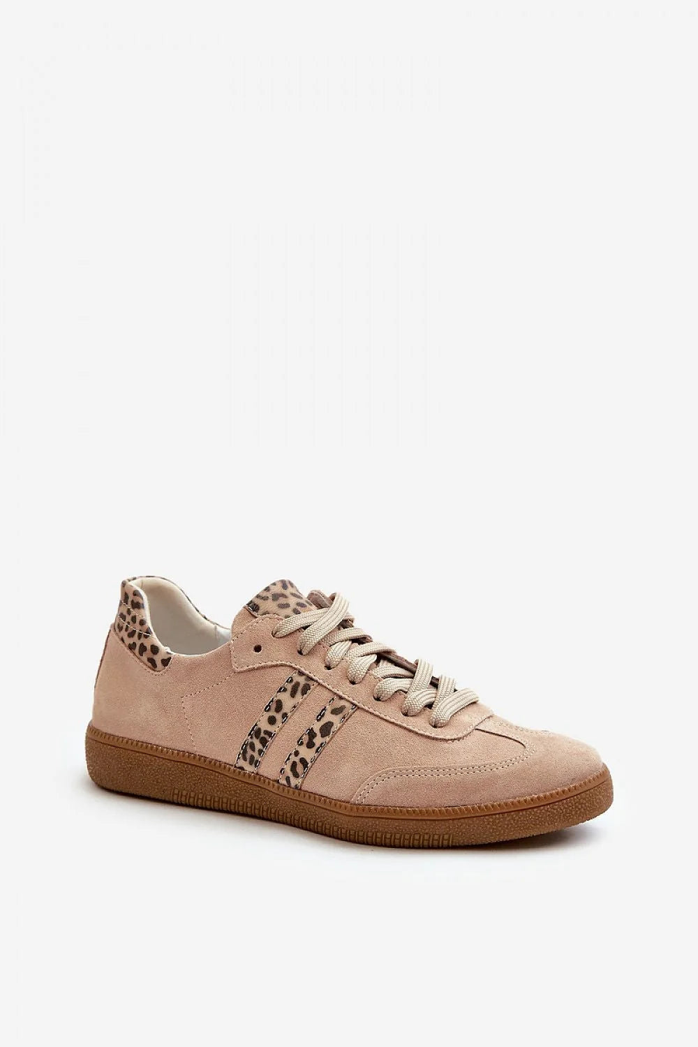 Chaussures de sport pour femmes modernes style élégant beige clair daim imprimé léopard baskets basses confortables lacets perforations