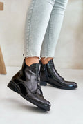 bottes femme stepin style cuir écologique suédé verni noir bout pointu coupe montante cheville fermeture éclair latérale talon bas carré
