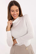 chemisier ajusté manches longues col roulé ivoire viscose polyester maille jersey extensible confortable élégant polyvalent basique superpositions bureau entretien facile