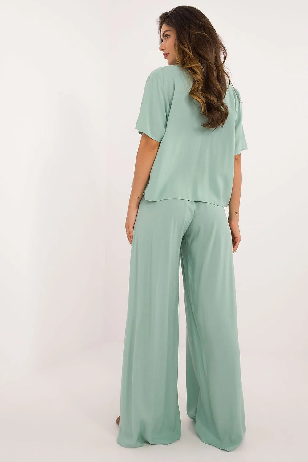 Ensemble deux pièces pour femme chemise pantalon large coupe classique style élégant confortable occasion quotidienne travail